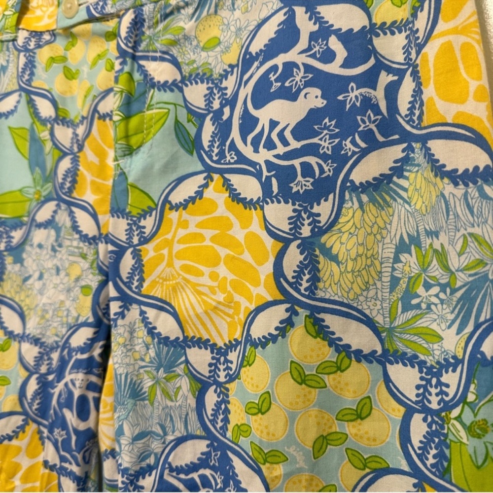 Lilly Pulitzer Womens Pants Blue Yellow Monkey Lemon Cotton Blend Cropped - Picture 2 of 6